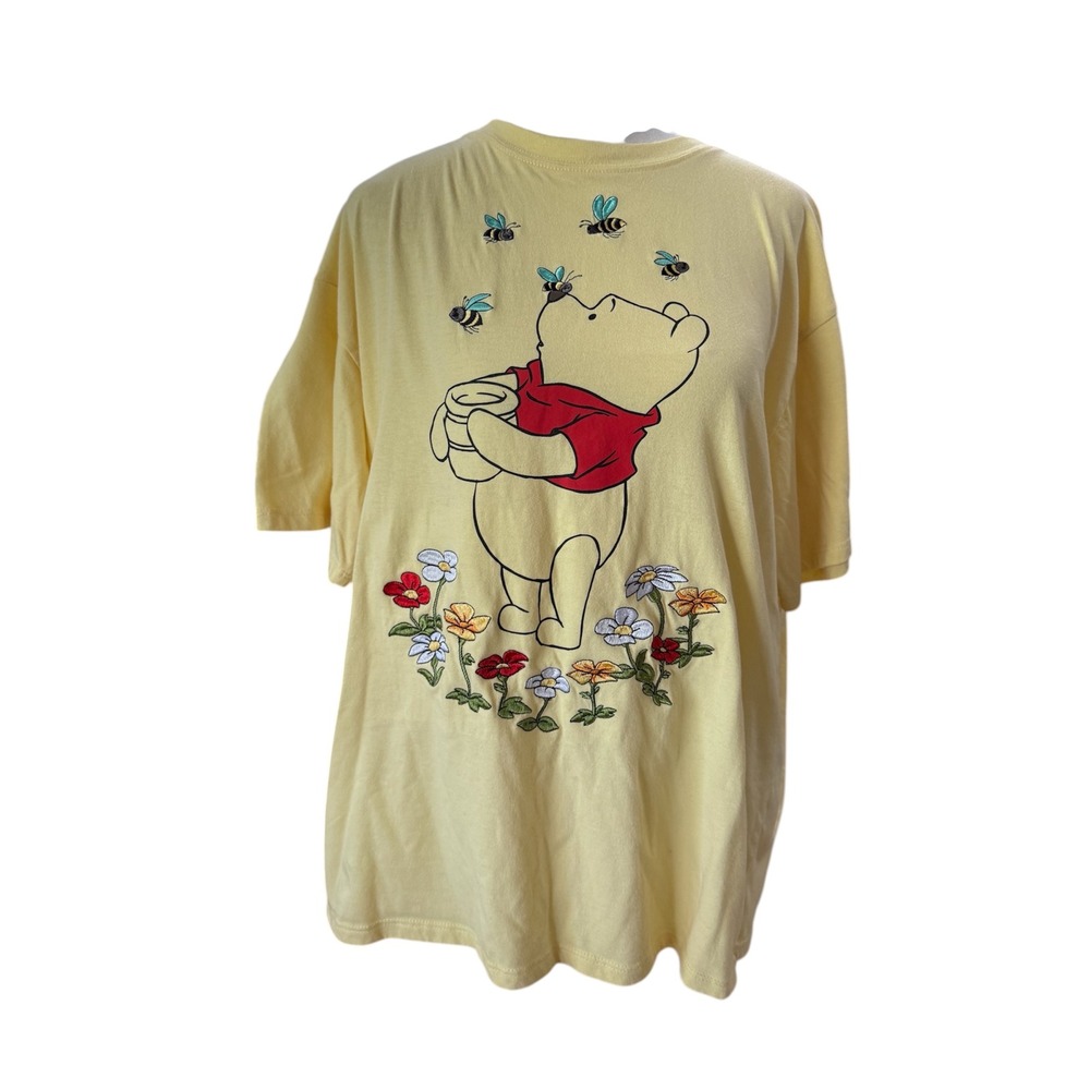 Disney Winnie the Pooh Embroidered Bee Flower T-Shirt XL Light Yellow‎